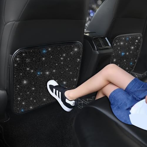 Pirador Sparkling Diamond Car Kick Mats Back Seat Protector |Cute Kick Mats Protect from Dirt Mud | Seat Back Protector with Bling Crystal Rhinestone Car Interior Decor Accessories Black 2Pcs