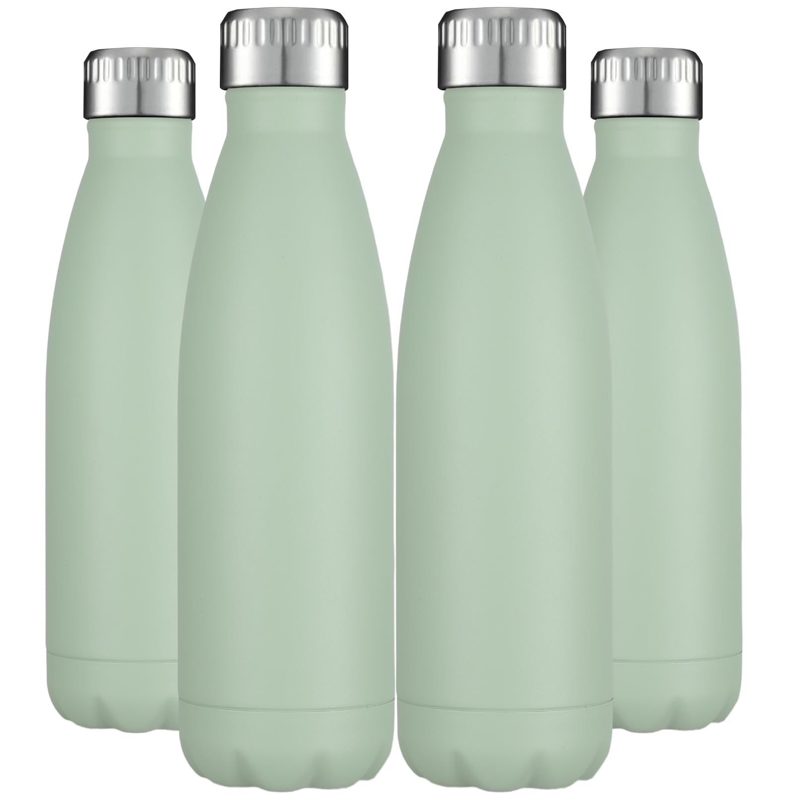 HASLE OUTFITTERS 17oz Stainless Steel Water Bottles Bulk Vacuum Insulated Water Bottles Double Walled Powder Coated Reusable Metal Sports Water Bottles Keep Drinks Hot and Cold Light Green 4Packs