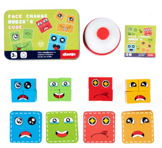 Children's change face Rubik's Cube building blocks educational toys parent-child interaction desktop battle game wooden smiley pattern Rubik's Cube